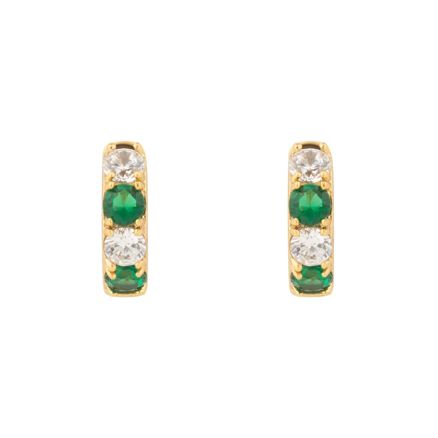 Classic Diamante Emerald & Gold 7mm Baby Huggie Earrings