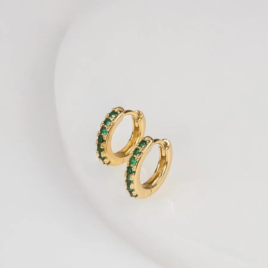 Classic Pave Emerald & Gold 7mm Baby Huggie Earrings