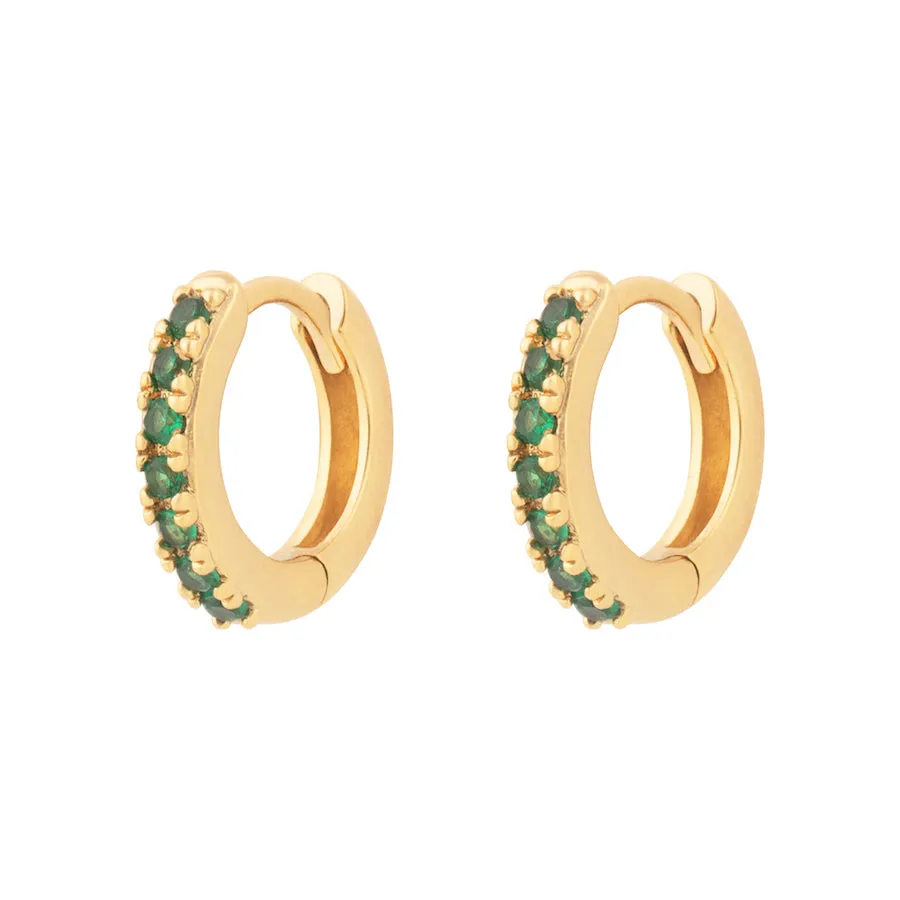 Classic Pave Emerald & Gold 7mm Baby Huggie Earrings