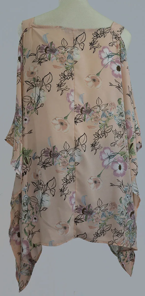 Cold shoulder floral print poncho style top