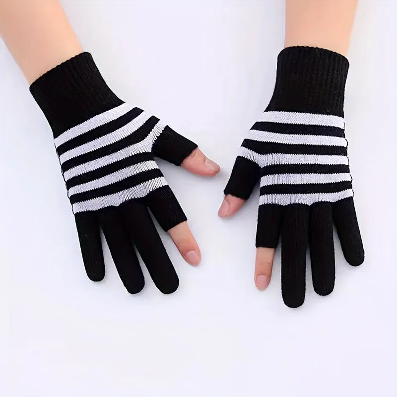 Color Block Striped Touchscreen Gloves Stylish  Coldproof Winter Accessory