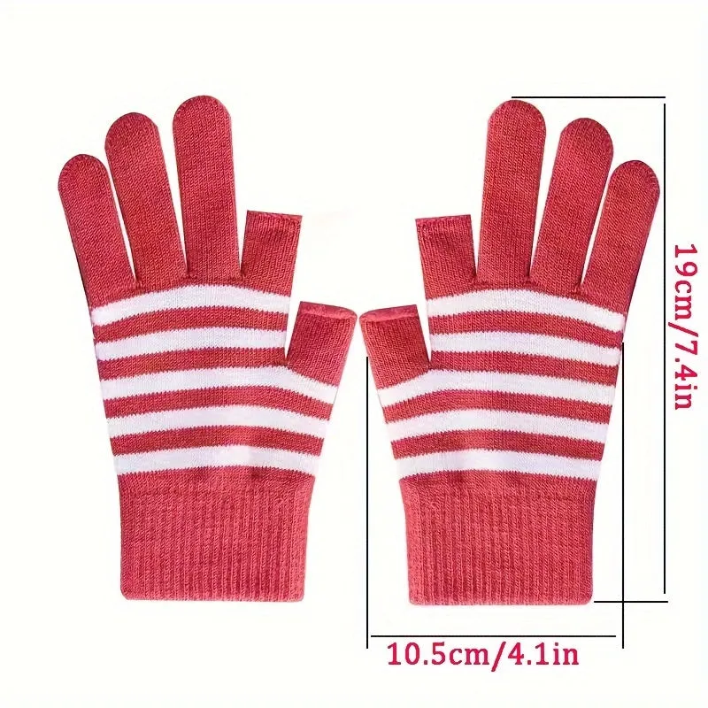 Color Block Striped Touchscreen Gloves Stylish  Coldproof Winter Accessory