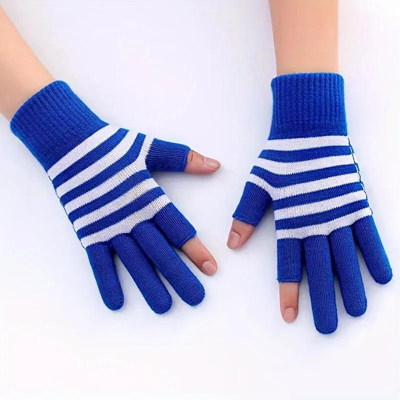 Color Block Striped Touchscreen Gloves Stylish  Coldproof Winter Accessory