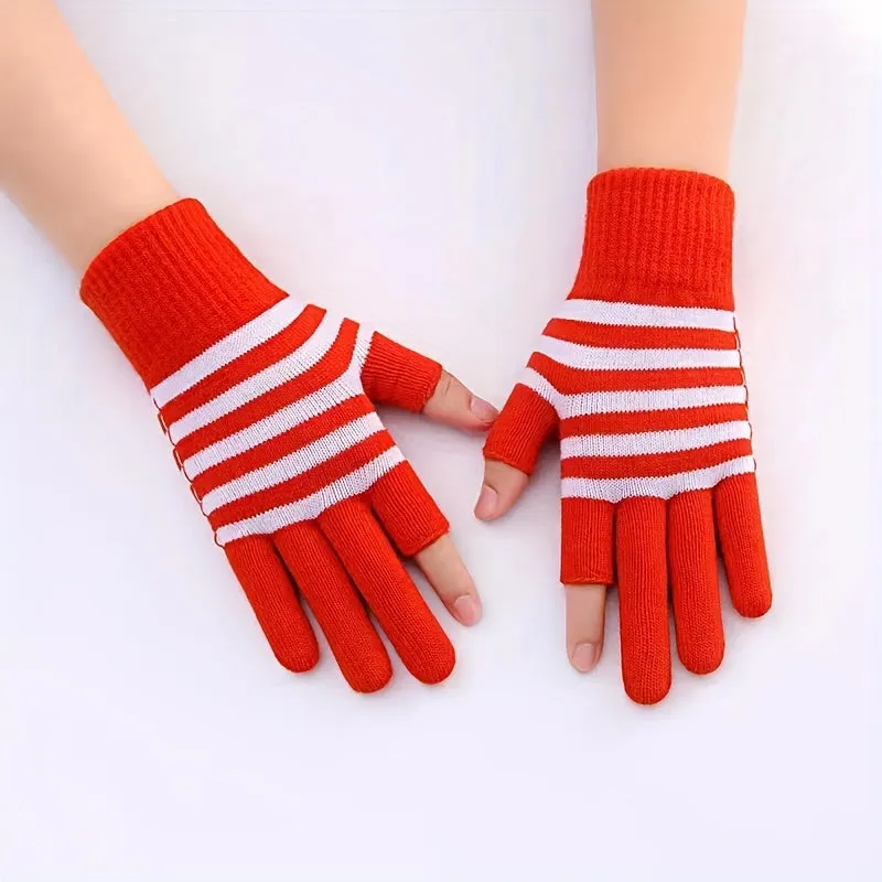 Color Block Striped Touchscreen Gloves Stylish  Coldproof Winter Accessory