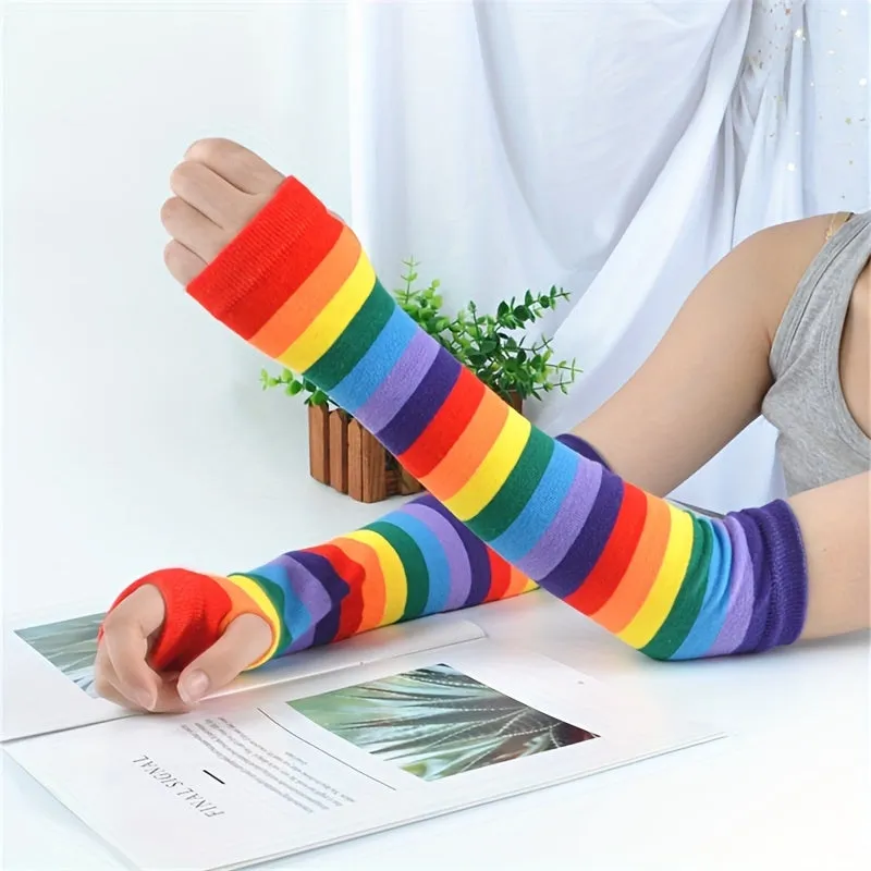 Colorful Y2K Trend Knitted Half Finger Gloves for UV Protection