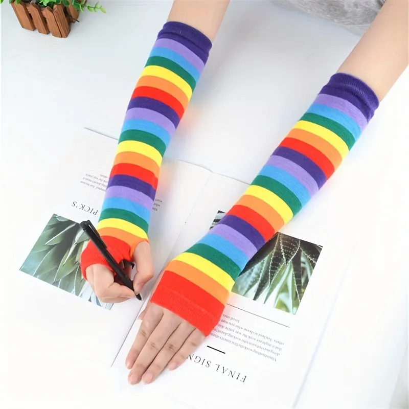 Colorful Y2K Trend Knitted Half Finger Gloves for UV Protection