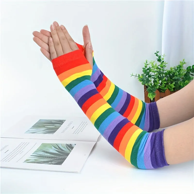 Colorful Y2K Trend Knitted Half Finger Gloves for UV Protection