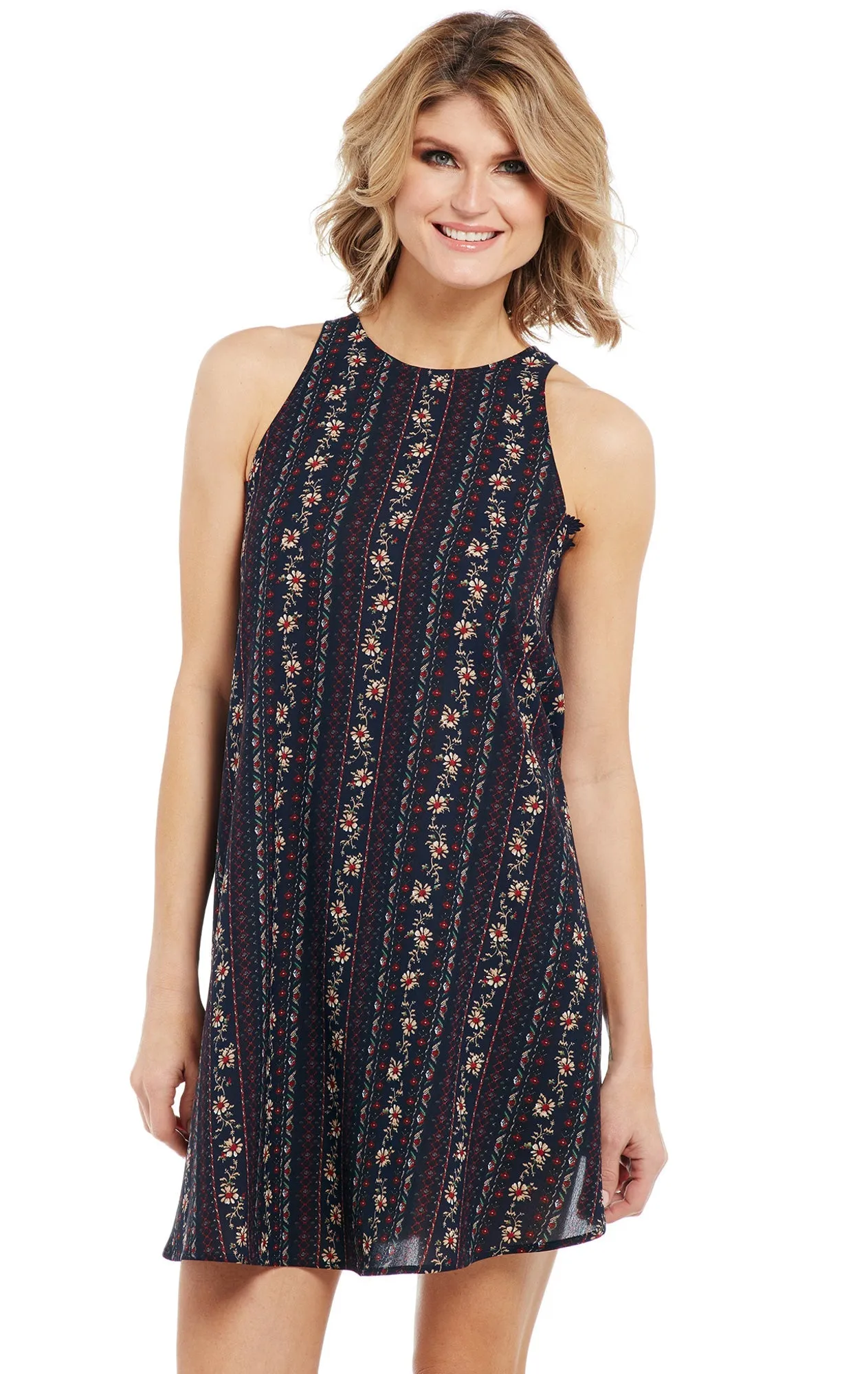 Cowgirl Up Womens Navy Multi Polyester Crochet Lace Slip Dress S/L