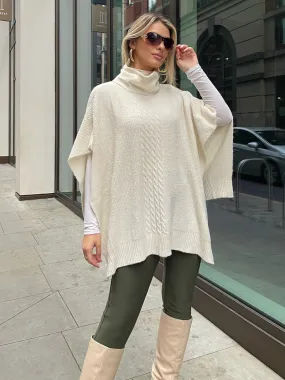 CREAM COWL NECK KNIT PONCHO