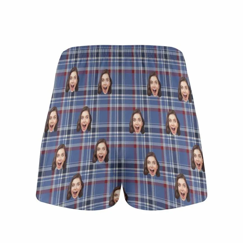 Custom Face Blue&Red Plaid Boxer Shorts Pure Cotton Shorts for Men