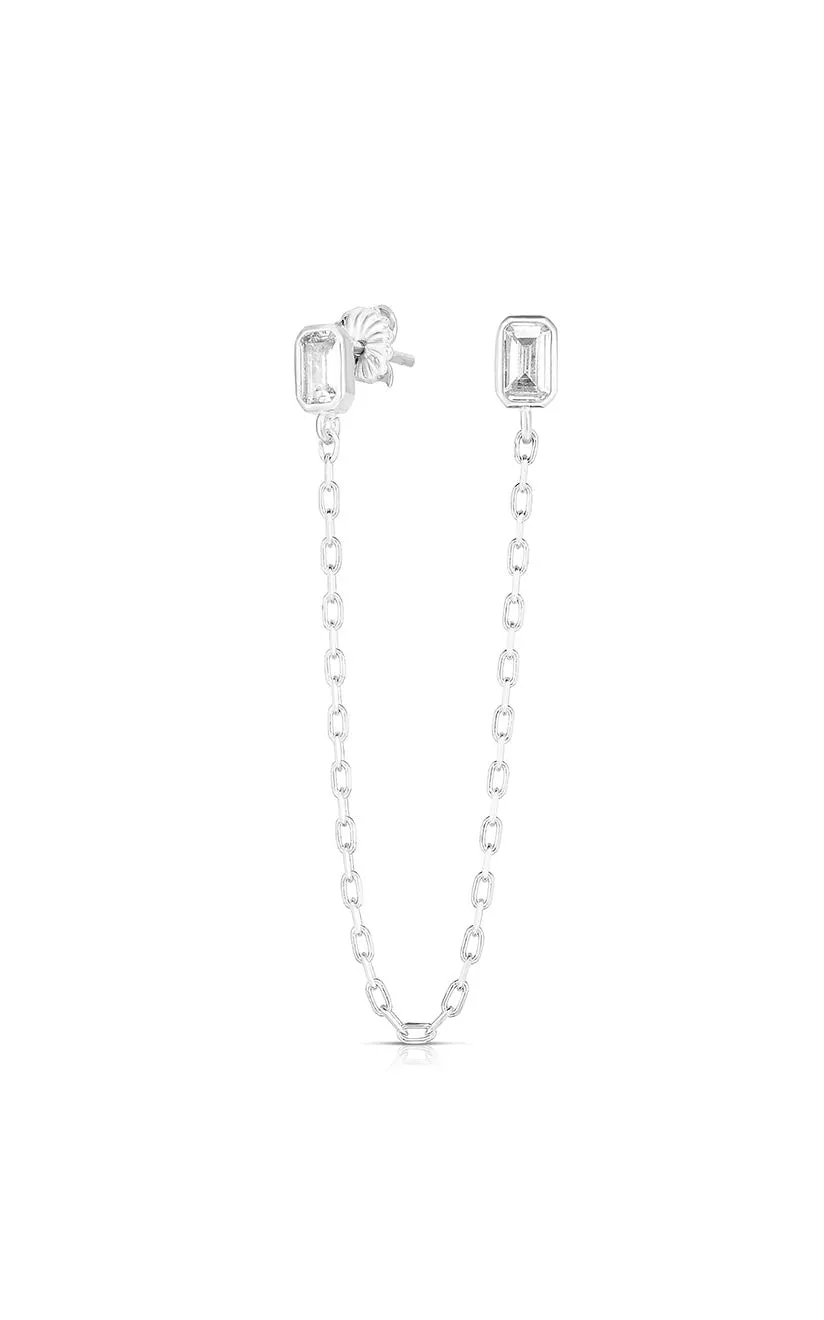 CZ Emerald Cut Chain Stud Earring