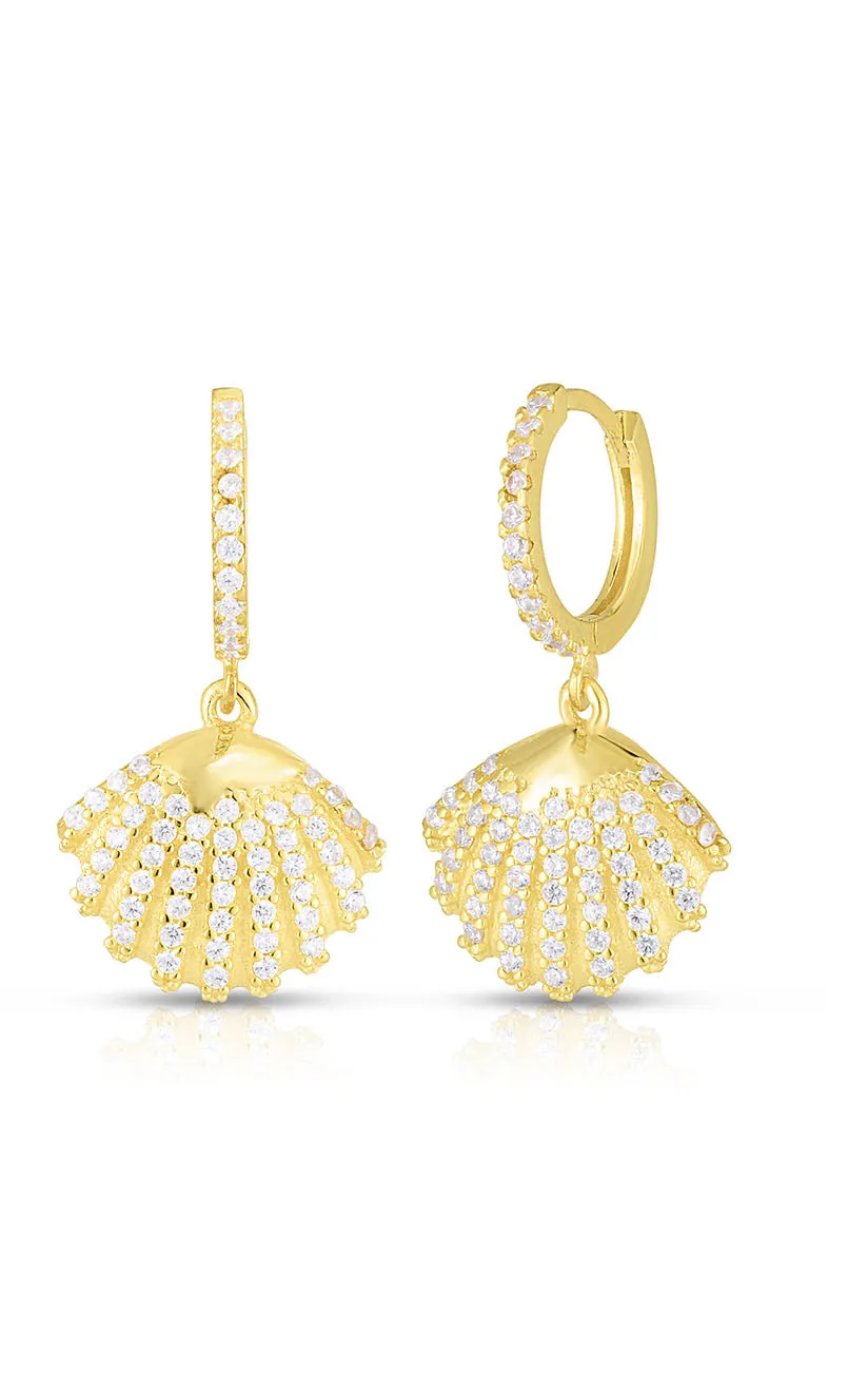 CZ Pavé Shell Huggie Earring