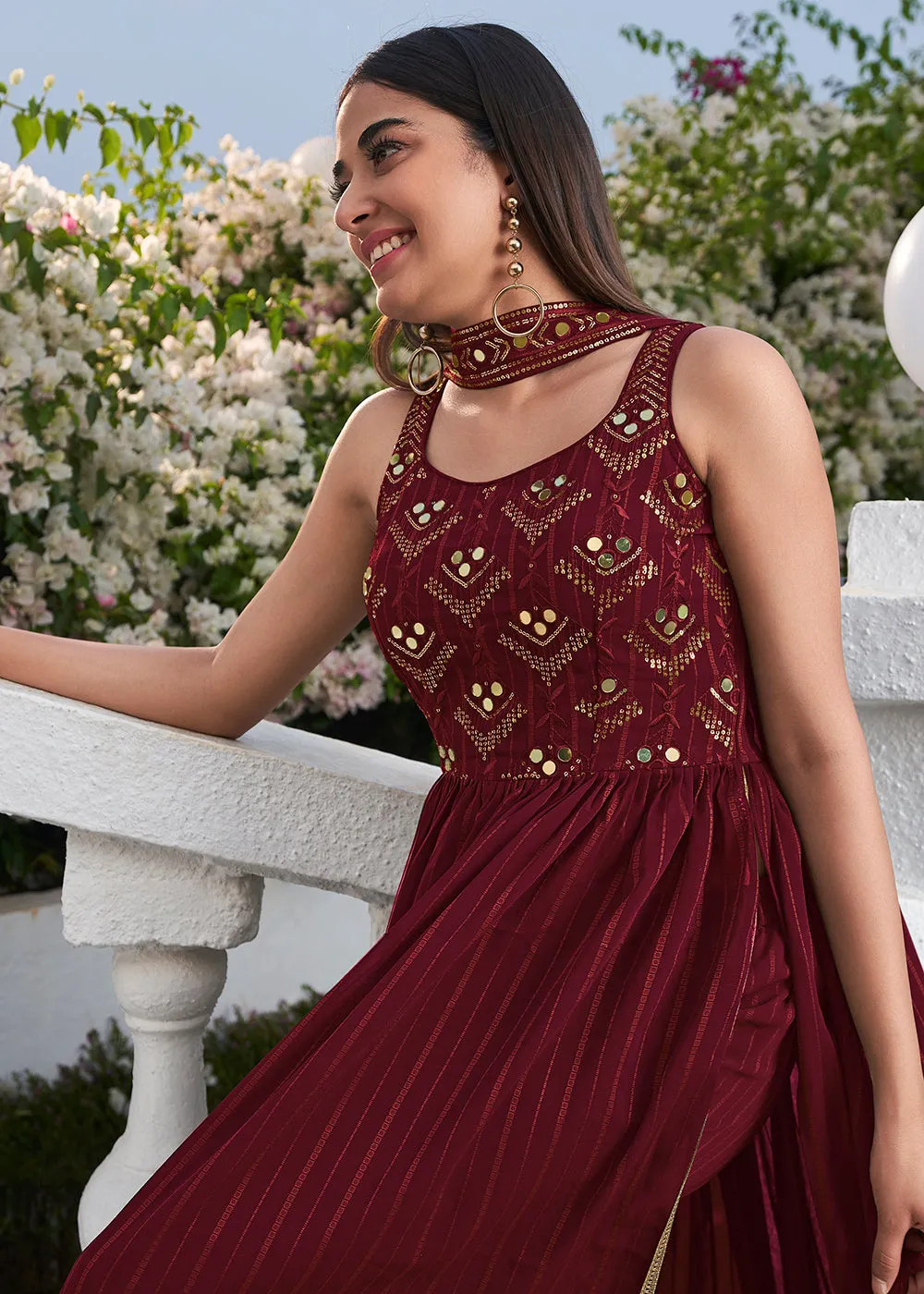 Designer Splendid Maroon Party Style Palazzo Salwar Suit