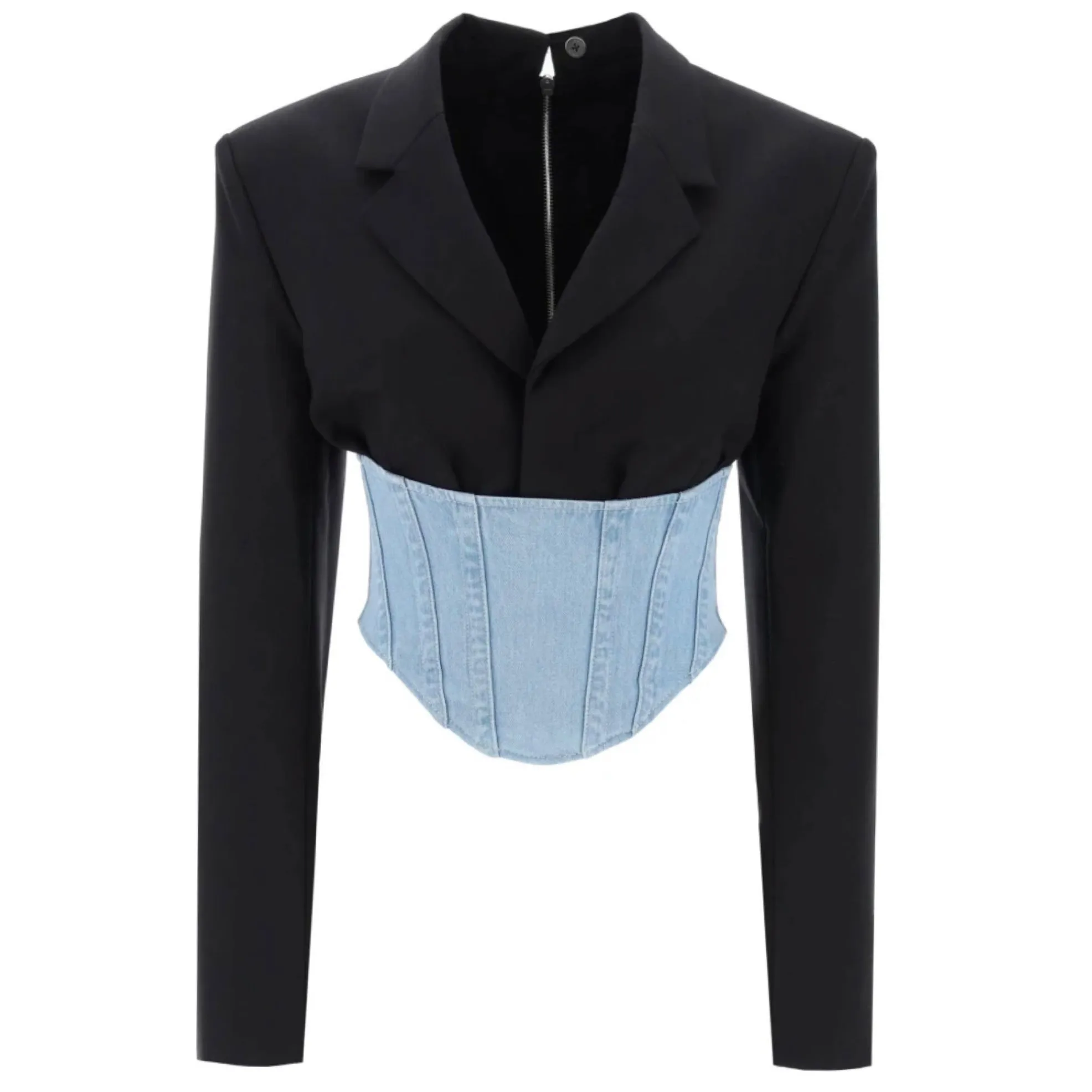 Dion Lee Black / Cyan Wool and Denim Float Corset Blazer