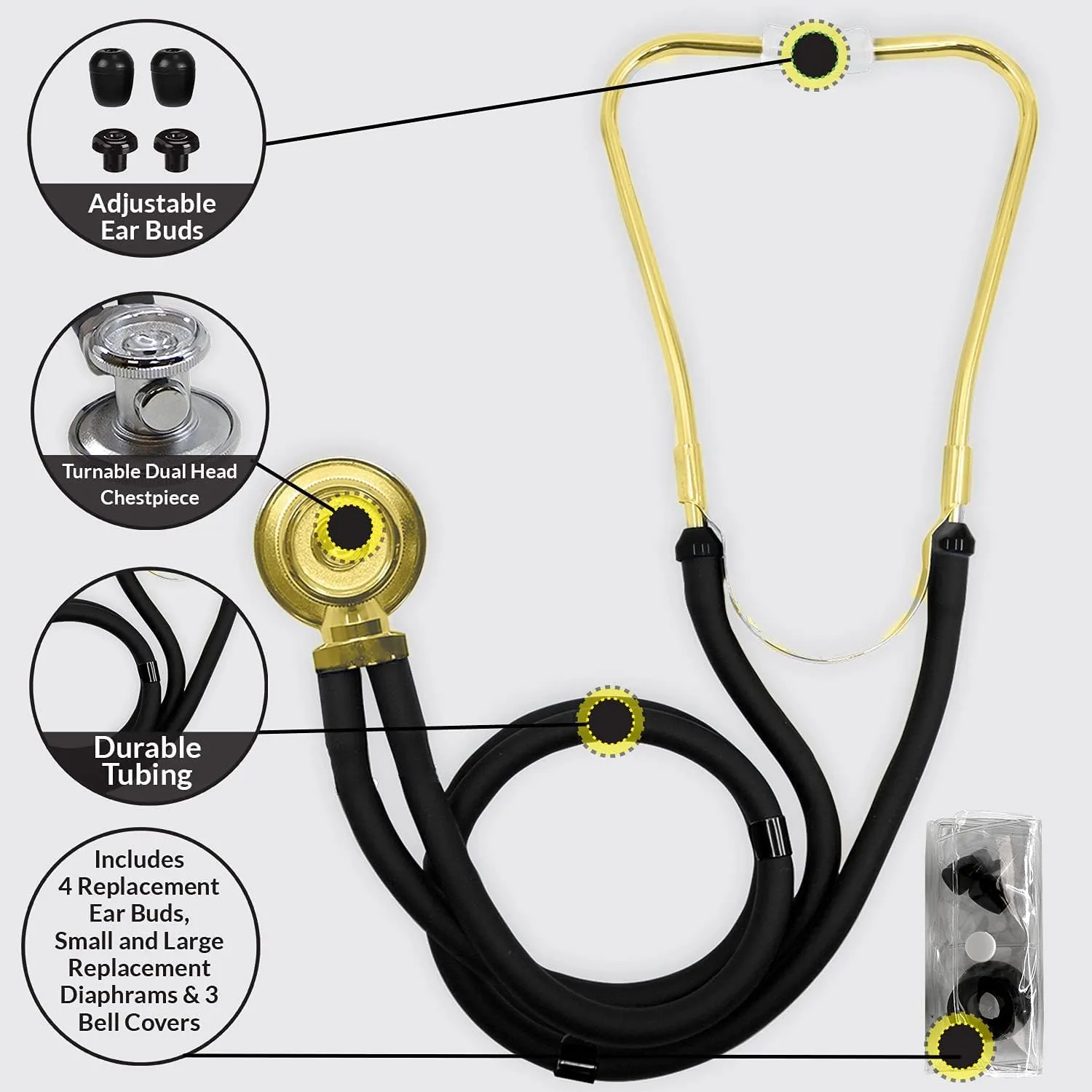 Dixie Ems Sprague Rappaport Dual Head Stethoscope Black Tubing