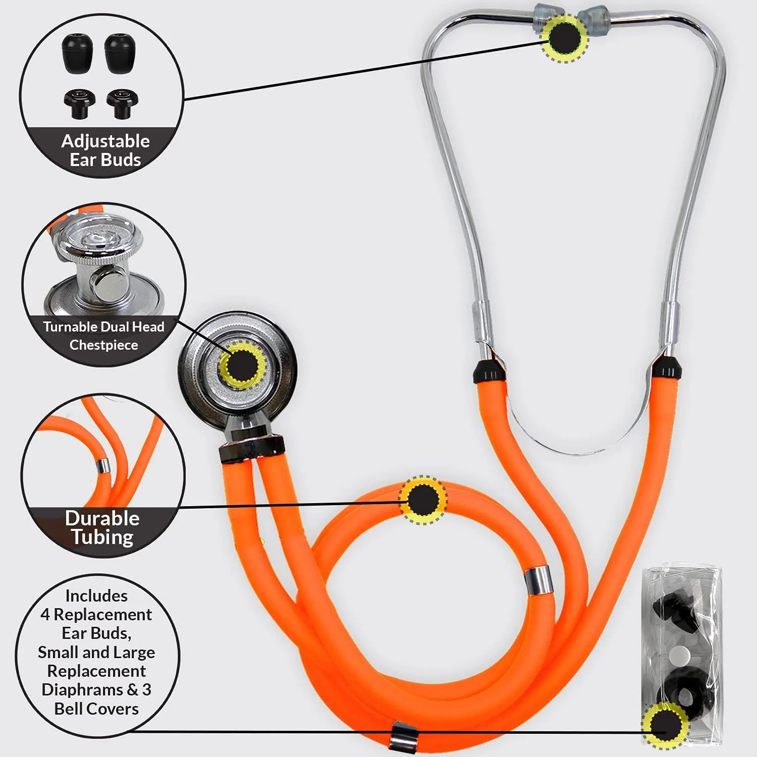 Dixie Ems Sprague Rappaport Dual Head Stethoscope Black Tubing