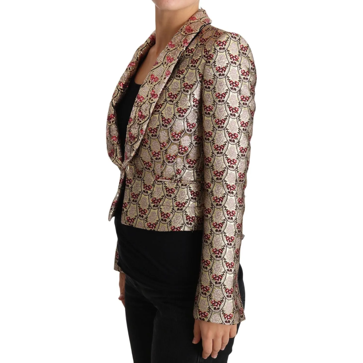 Dolce & Gabbana Glittering Gold Floral Sequined Blazer Jacket