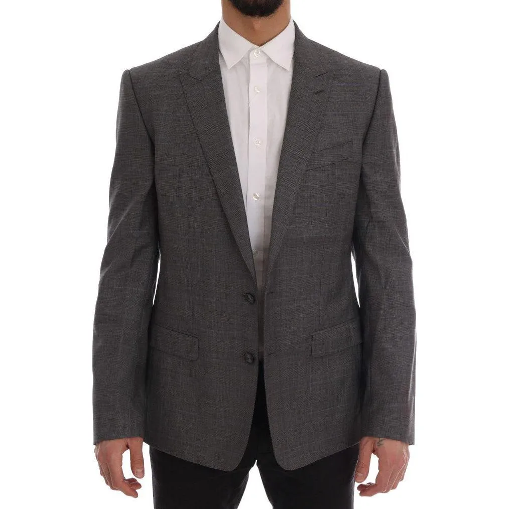 Dolce & Gabbana Sleek Gray Checkered Wool Blazer