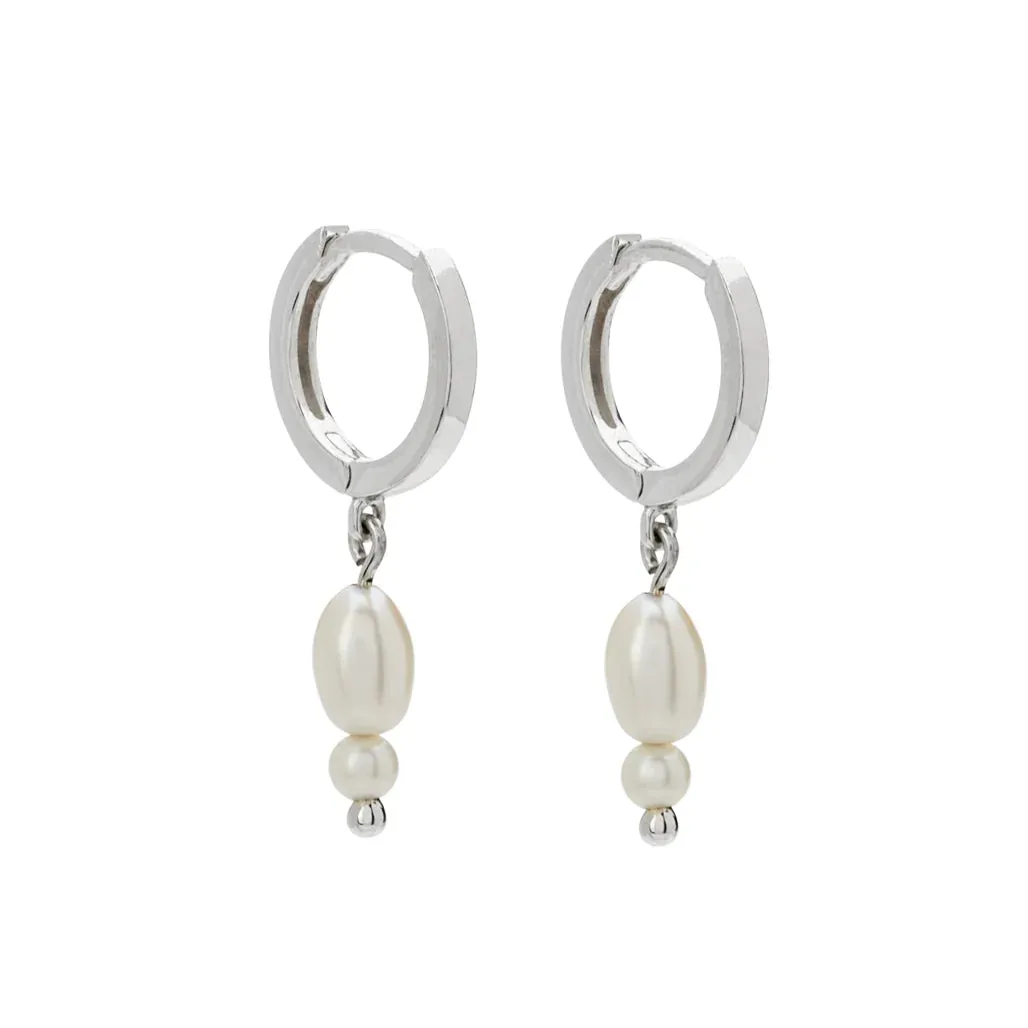 Double Pearl Huggies | Sterling Silver