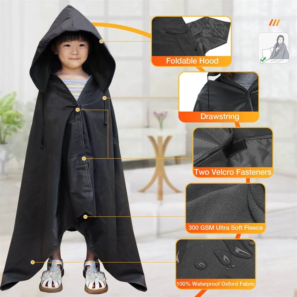 DUKUSEEK Hooded Stadium Blanket for Kids Waterproof Sandproof for Sporting Events, Camping, Picnic