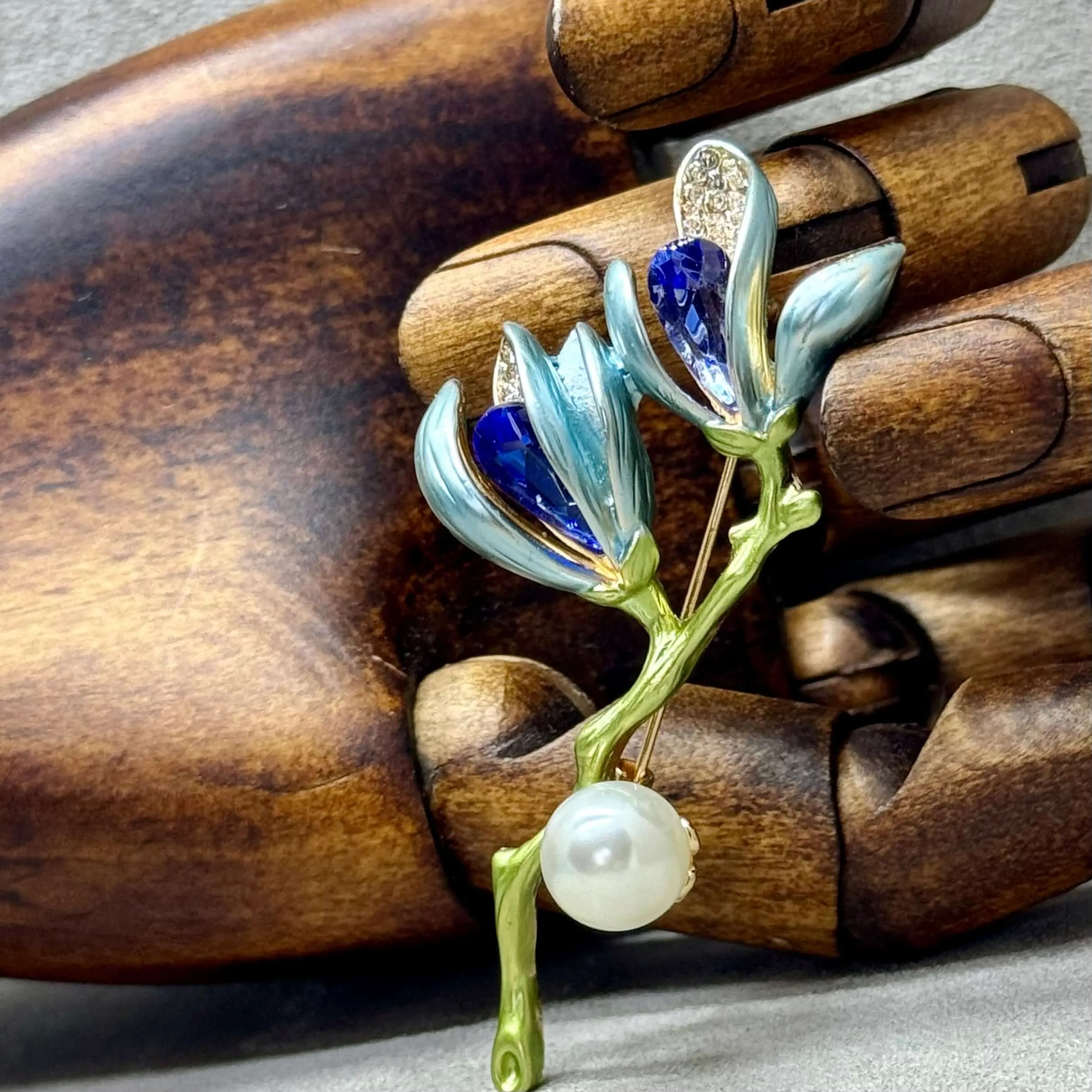 Elegant Enamel Magnolia Flower Brooch