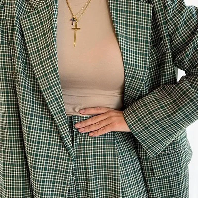 Elegant Plaid Two-pieces Women Blazer Suit Casual Female Blazer Set