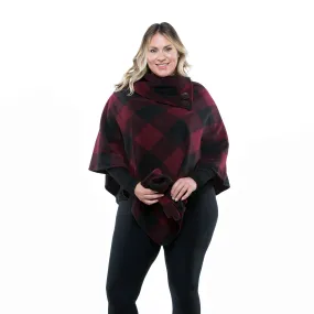 Elisa Burgundy Check Cozy Coat Fleece Poncho and Gloves Set