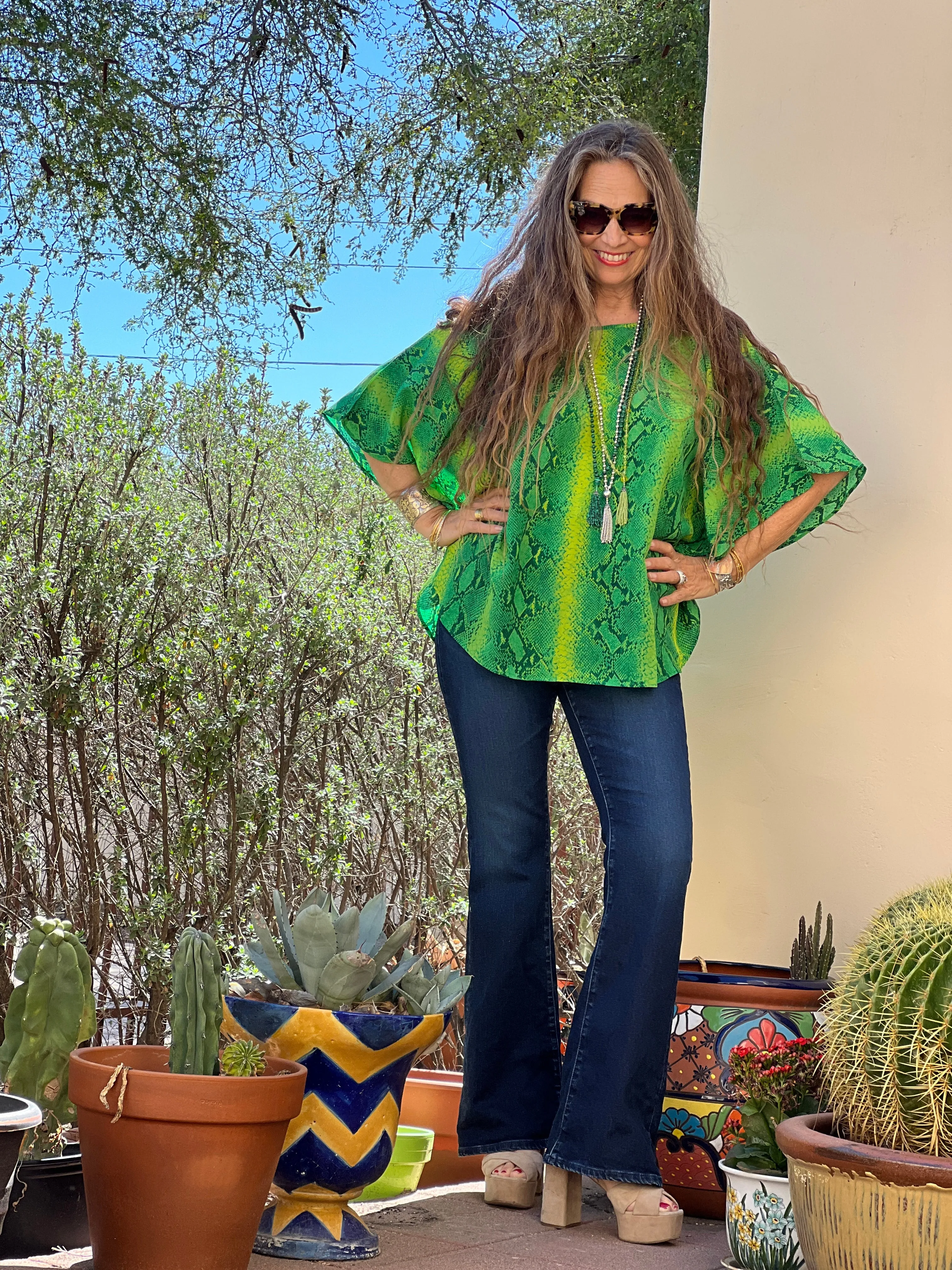 Emerald Green Serpente Italian Silk Poncho