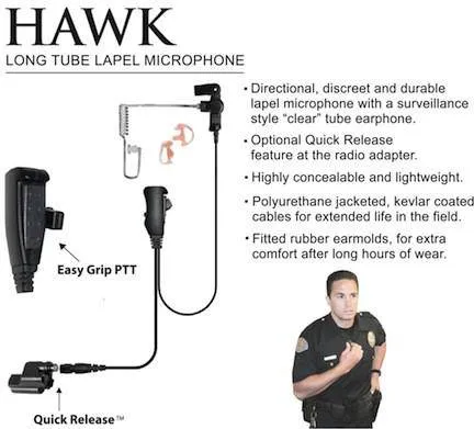 EP1307QR, Hawk, Lapel Mic, w/Quick Release fits Harris M/A COM