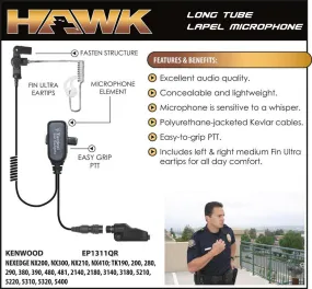 EP1311QR Hawk Lapel Microphone with Quick Release fits Kenwood Multi Pin