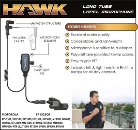 EP1323QR, Hawk, Lapel Microphone, w/Quick Release fits Motorola