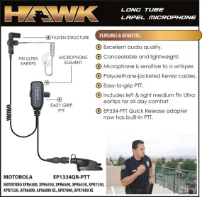 EP1334QR, Hawk, Lapel Microphone, w/Quick Release fits Motorola