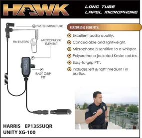 EP1355UQR, Hawk, Lapel Microphone, w/Quick Release fits Harris XG100