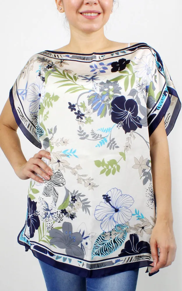 EPC10206 Flower Print Satin Poncho