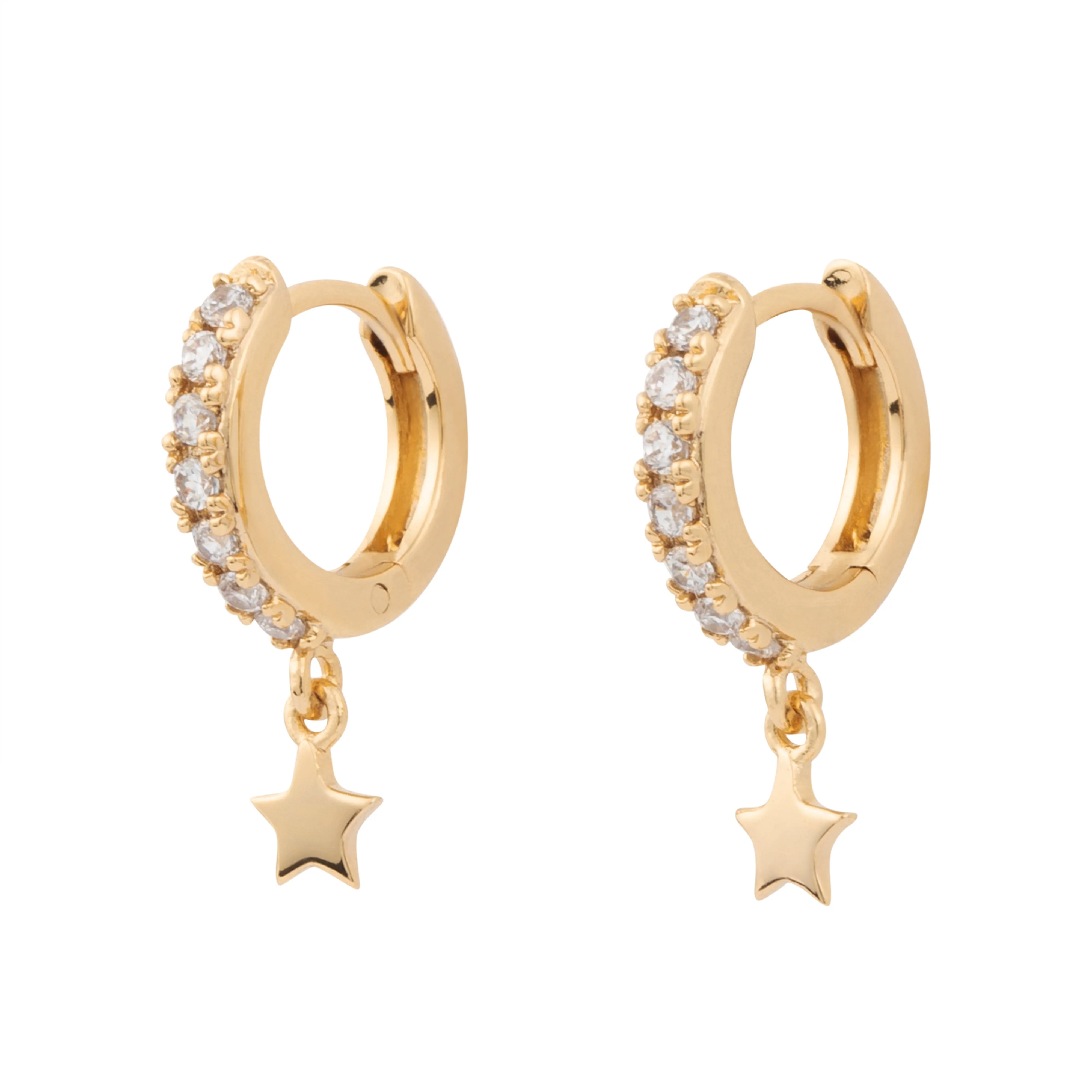 Falling Star Pave Gold 7mm Baby Huggie Earrings