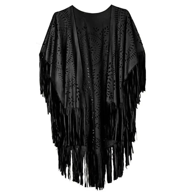 Fashion Summer Long Women Cape Shawl Open Poncho Elegant Suede Tassel Retro Simple Multicolor Dropshipping