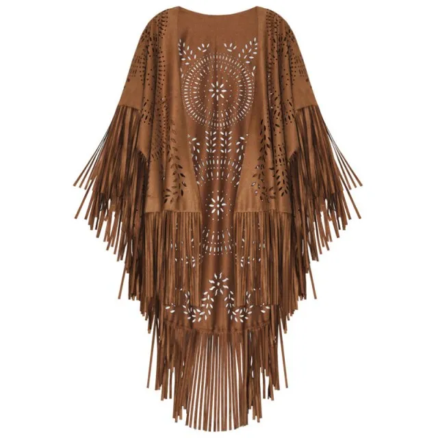 Fashion Summer Long Women Cape Shawl Open Poncho Elegant Suede Tassel Retro Simple Multicolor Dropshipping