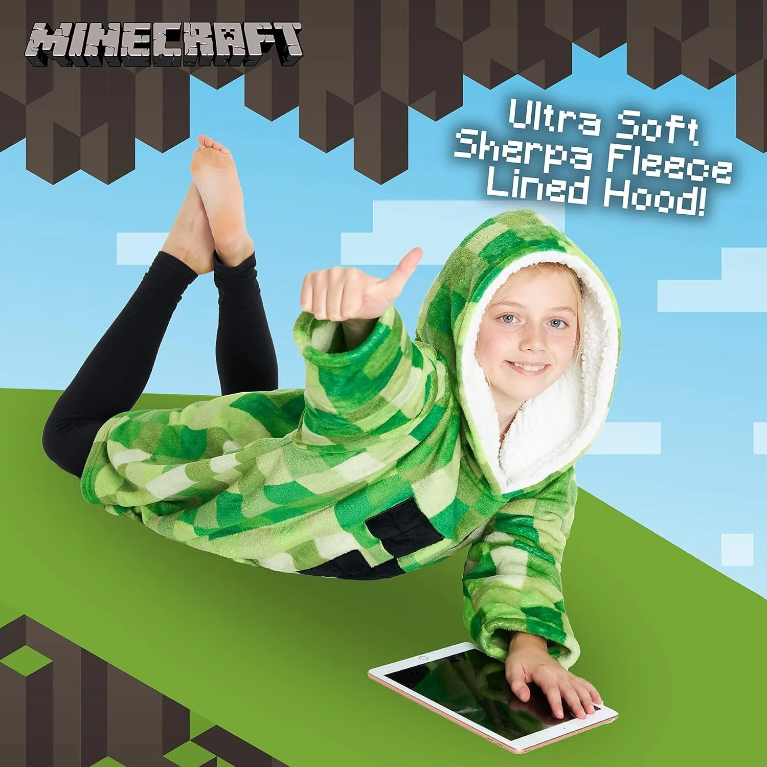 Fleece Hoodie Blanket for Kids and Teenagers One Size Kids Fleece Poncho with Sherpa-Lined Hood Gifts for Gamers