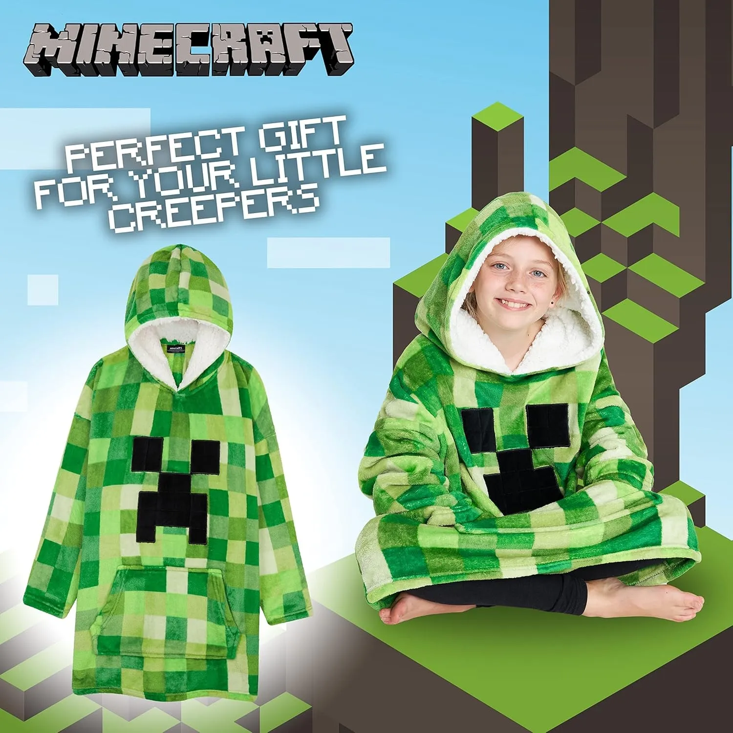 Fleece Hoodie Blanket for Kids and Teenagers One Size Kids Fleece Poncho with Sherpa-Lined Hood Gifts for Gamers