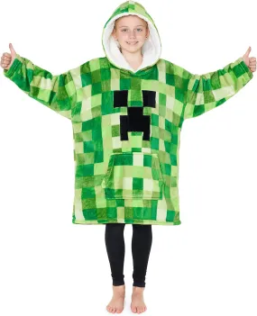 Fleece Hoodie Blanket for Kids and Teenagers One Size Kids Fleece Poncho with Sherpa-Lined Hood Gifts for Gamers