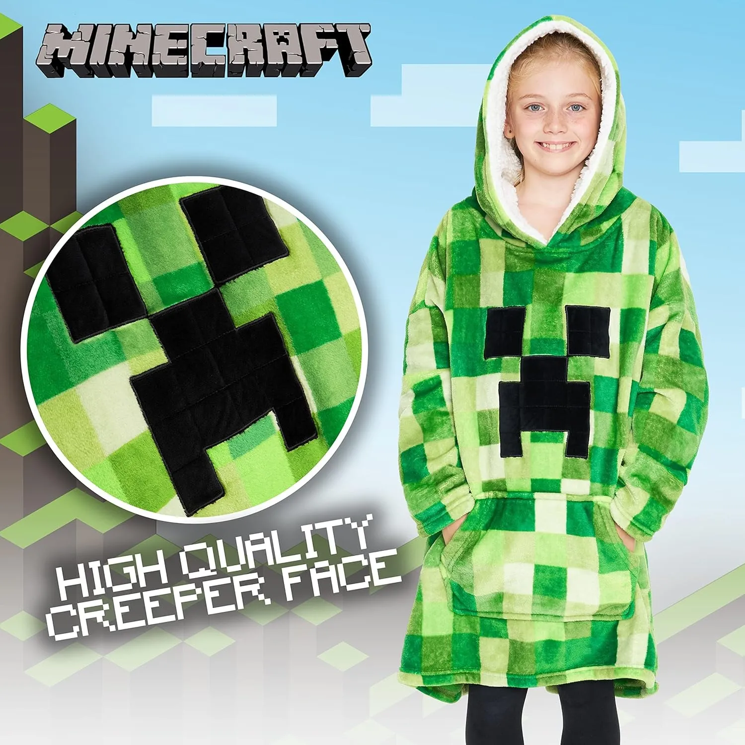 Fleece Hoodie Blanket for Kids and Teenagers One Size Kids Fleece Poncho with Sherpa-Lined Hood Gifts for Gamers