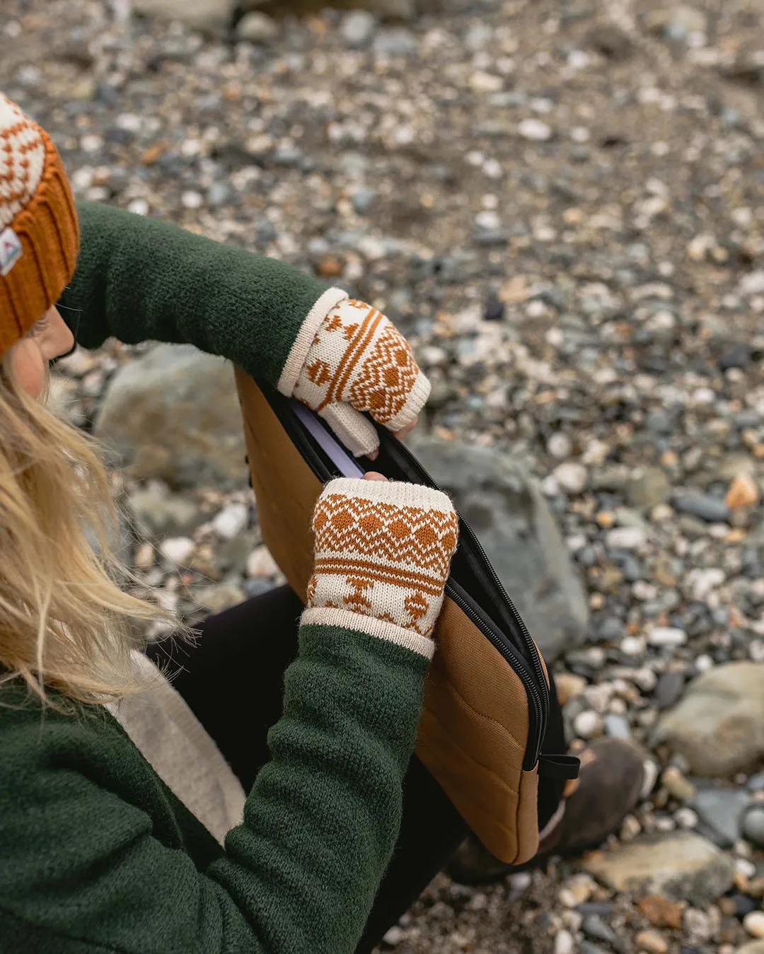 Flurry Recycled Fleece Lined Fingerless Mittens - Glazed Ginger