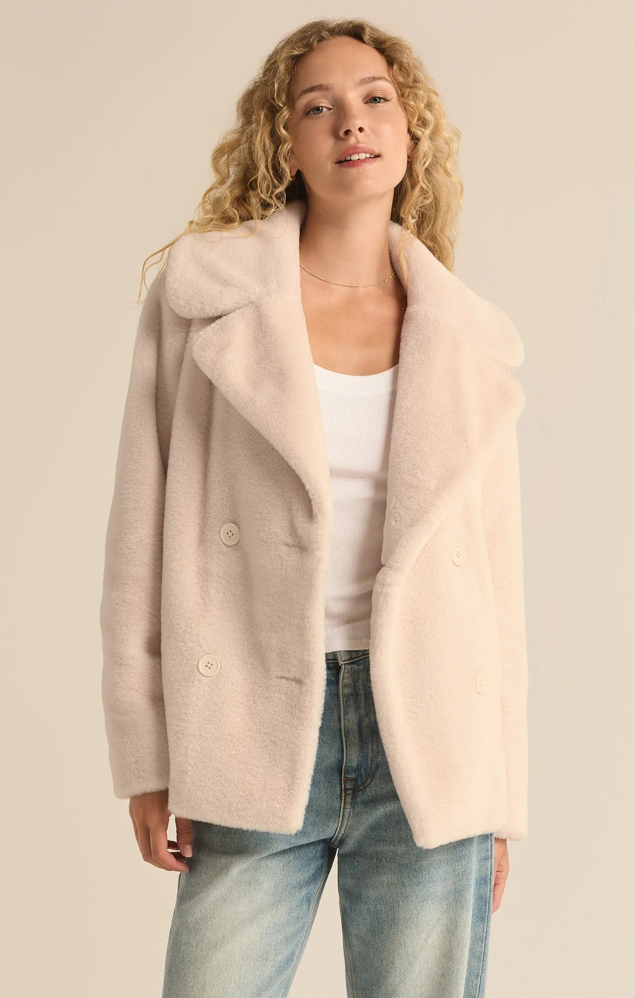 Gem Double Breasted Faux Fur Coat