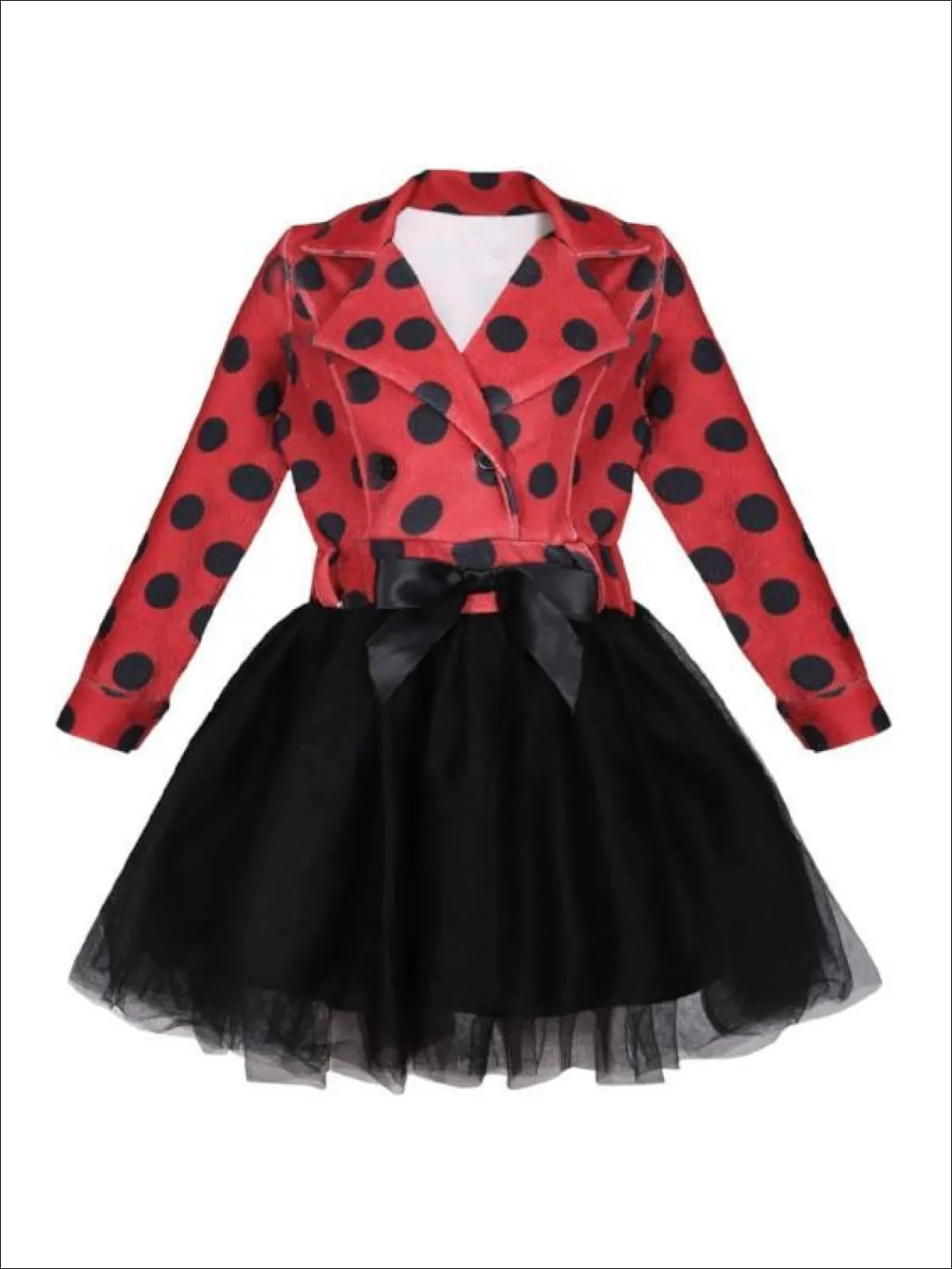 Girls Red And Black Polka Dot Blazer Tutu Dress with Bow