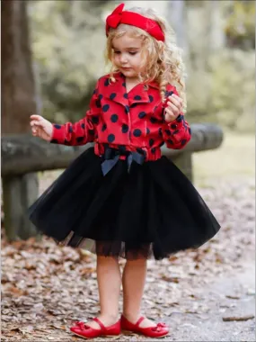 Girls Red And Black Polka Dot Blazer Tutu Dress with Bow