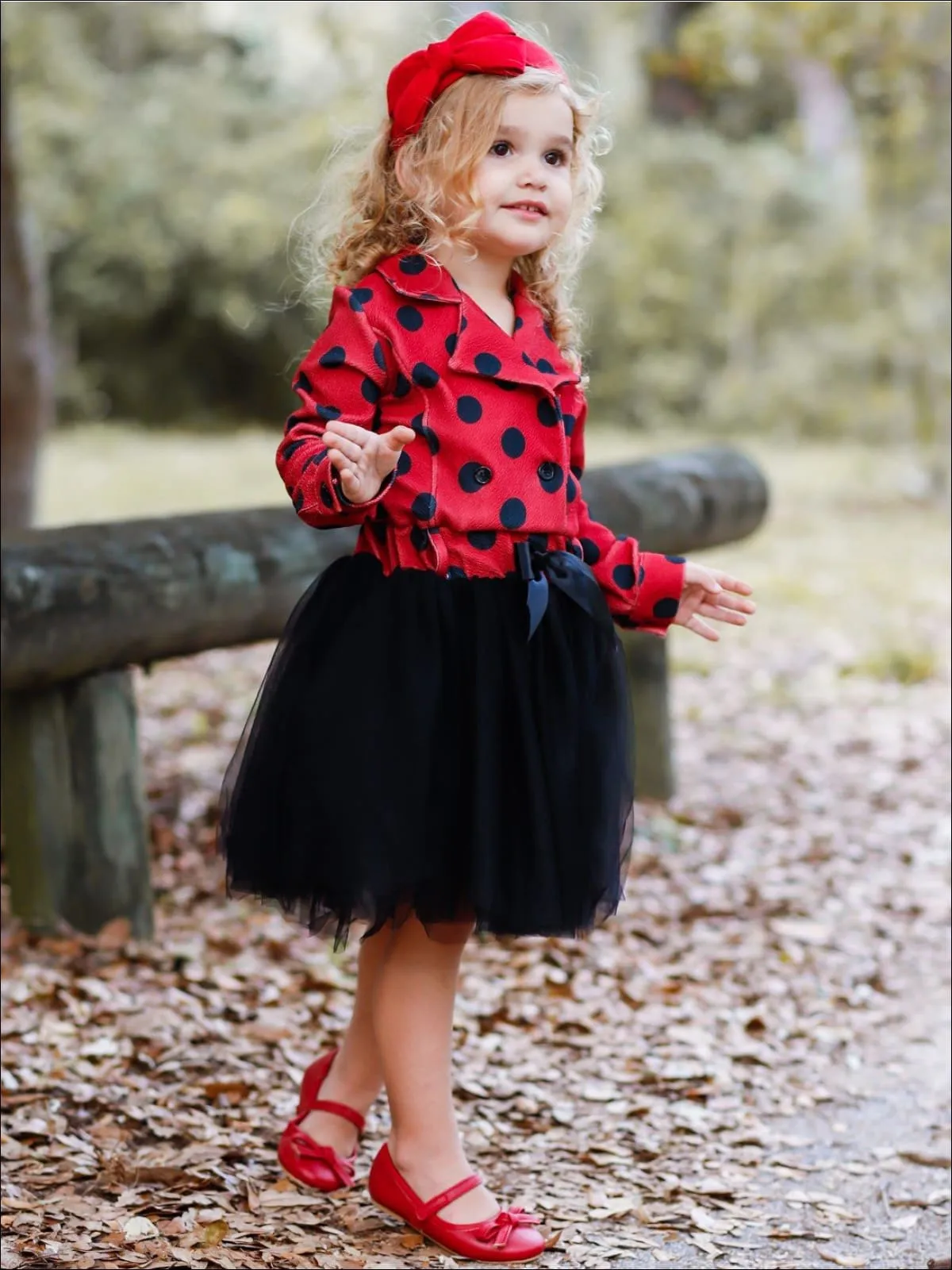 Girls Red And Black Polka Dot Blazer Tutu Dress with Bow