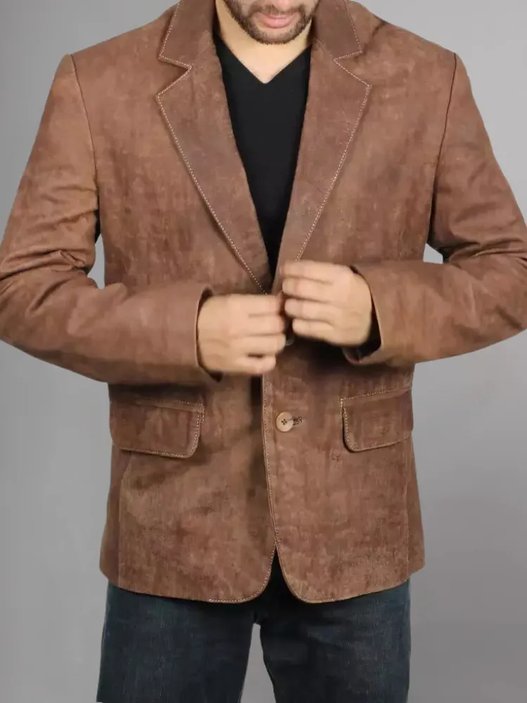 Glendale 2 Buttons Mens Brown Leather Blazer