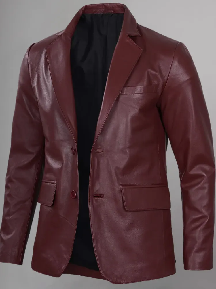 Glendale 2 Buttons Mens Brown Leather Blazer