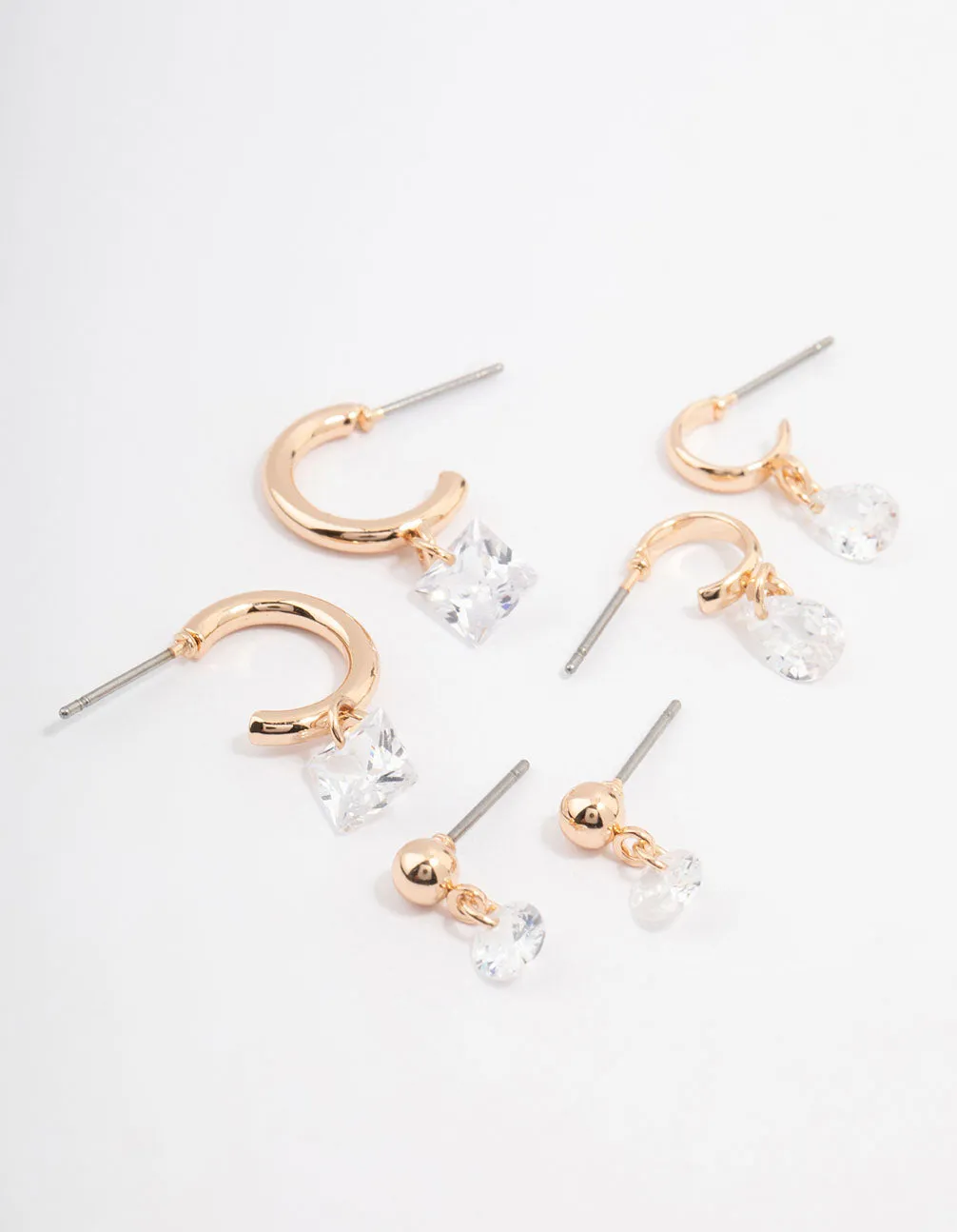 Gold Cubic Zirconia Diamante Stud & Hoop Earring 3-Pack