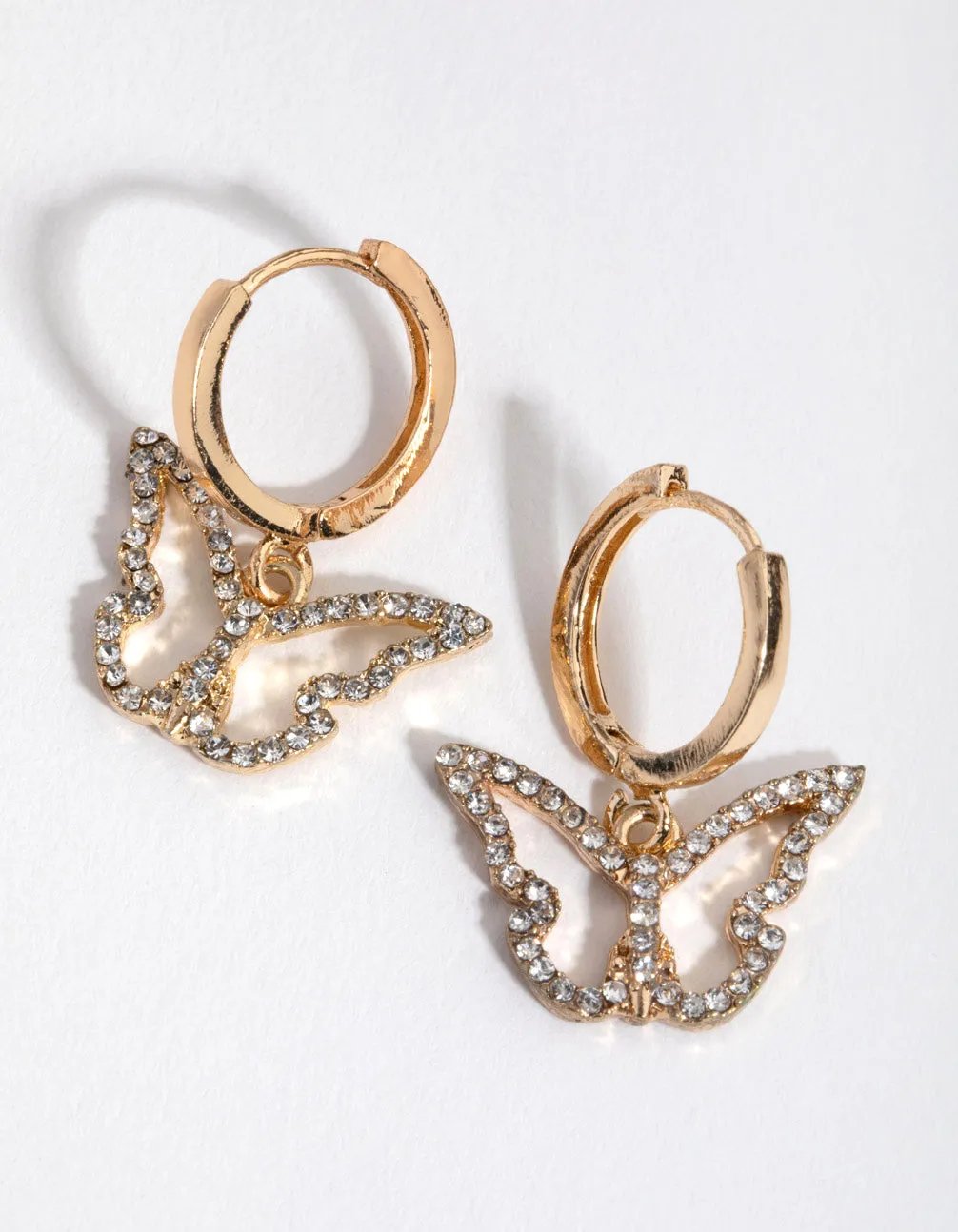 Gold Diamante Butterfly Huggie Earrings